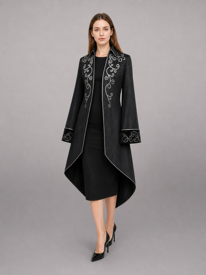Black Carnival Tailcoat with Silver Embroidery