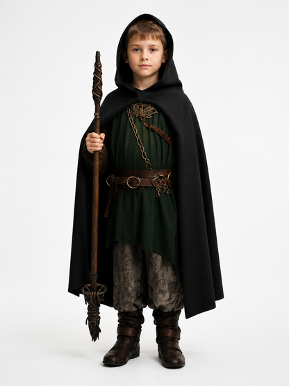 Medieval Black Hooded Costume Cloak main product view 2