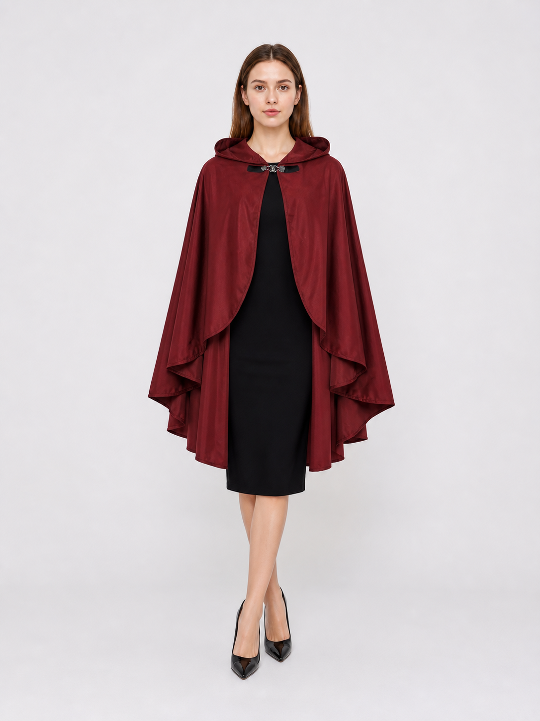 Burgundy Hooded Costume Cloak for Cosplay