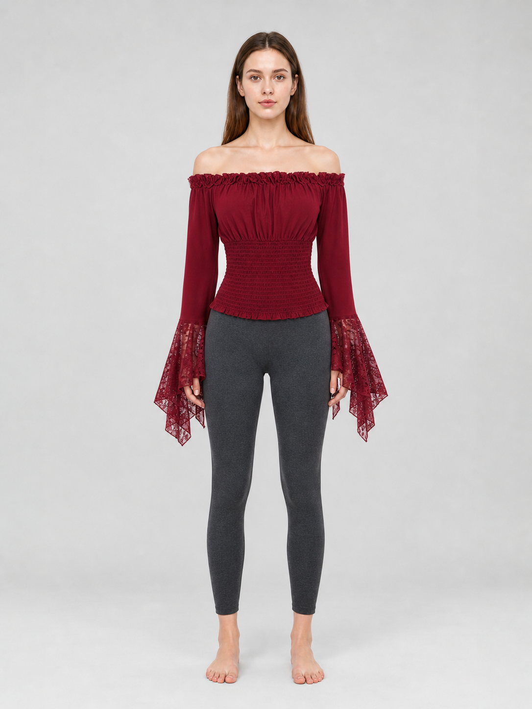 Off-the-Shoulder Blouse with Lace Cuffs