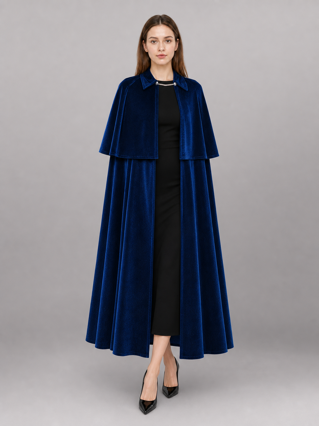 Dark Blue Costume Cape with Stand-Up Collar