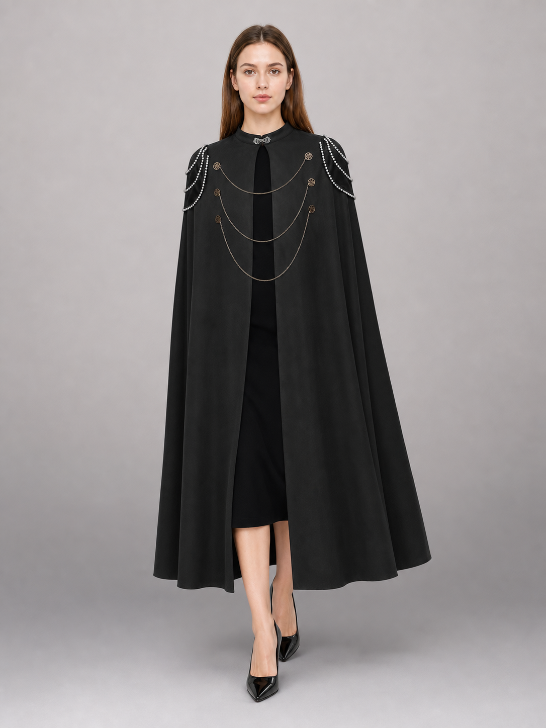 Long Black Hooded Costume Cloak