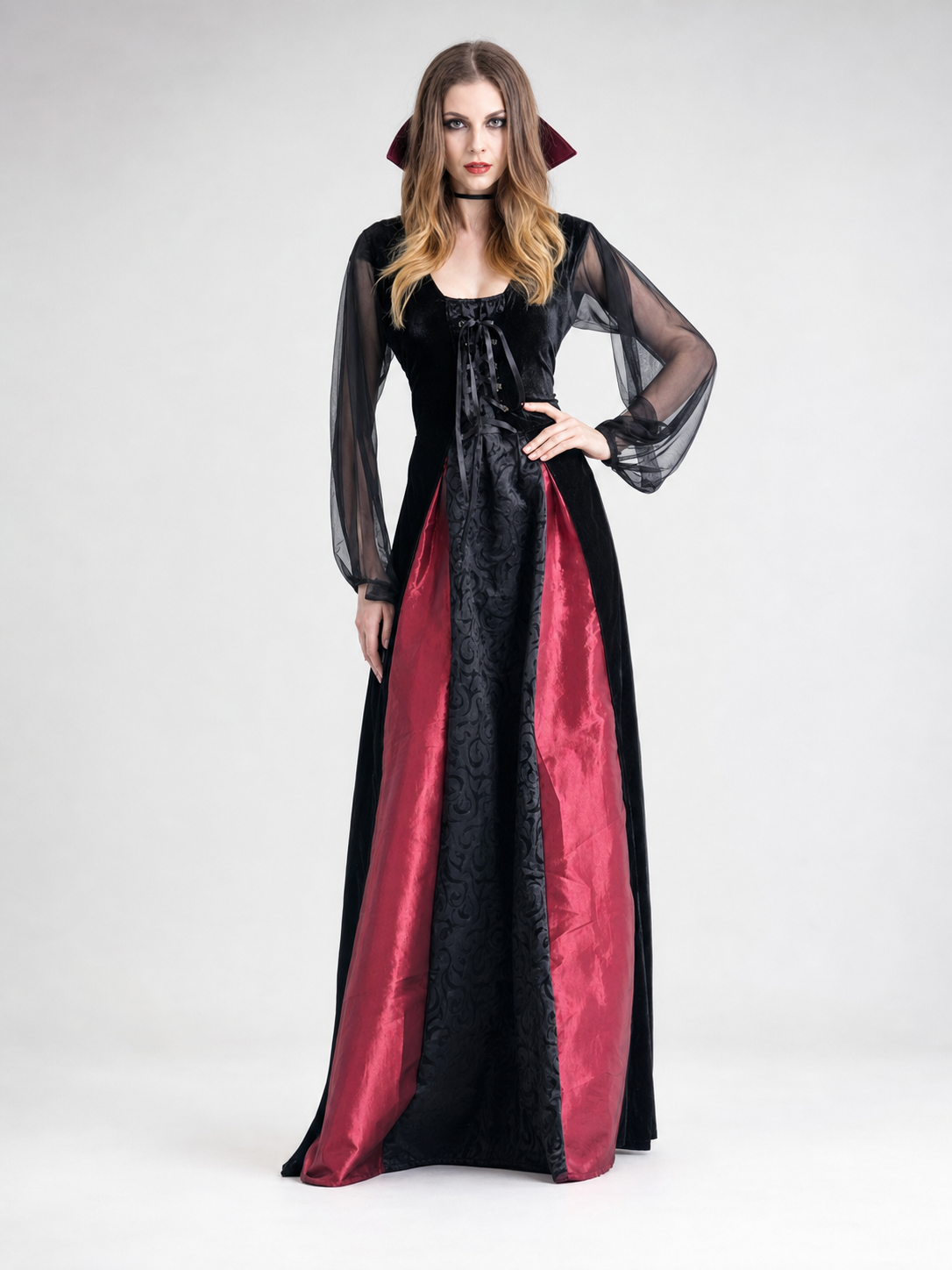 Gothic Halloween Costume Dress with Collar main product view