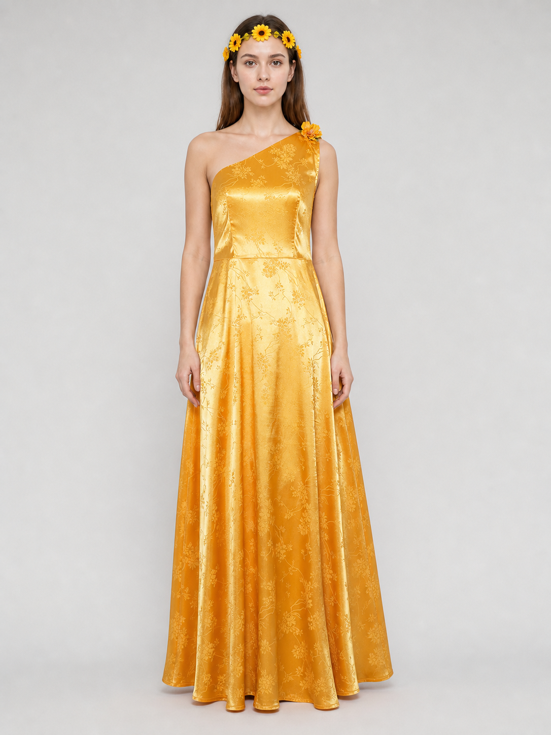 Yellow cosplay dress with floral accents