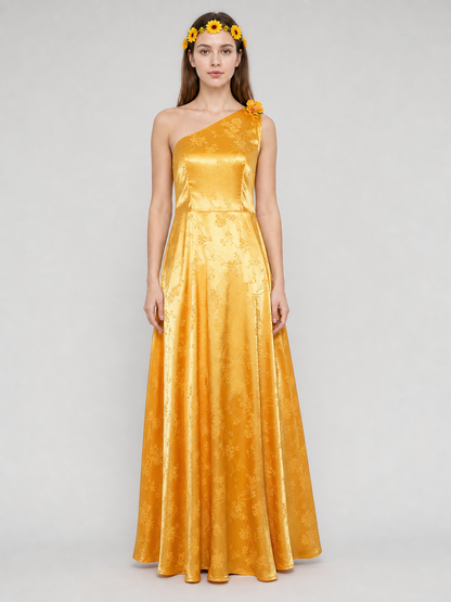 Yellow cosplay dress with floral accents