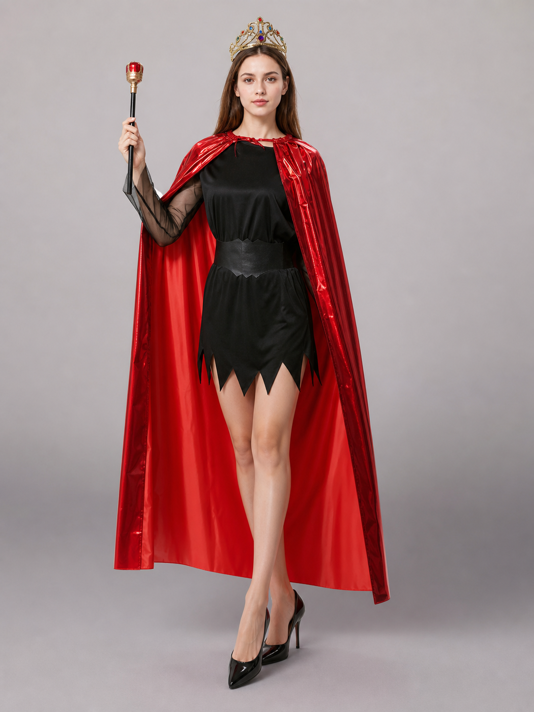 Red Carnival Cape with Gold Crown
