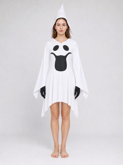Ghost costume with hood, dress with gloves
