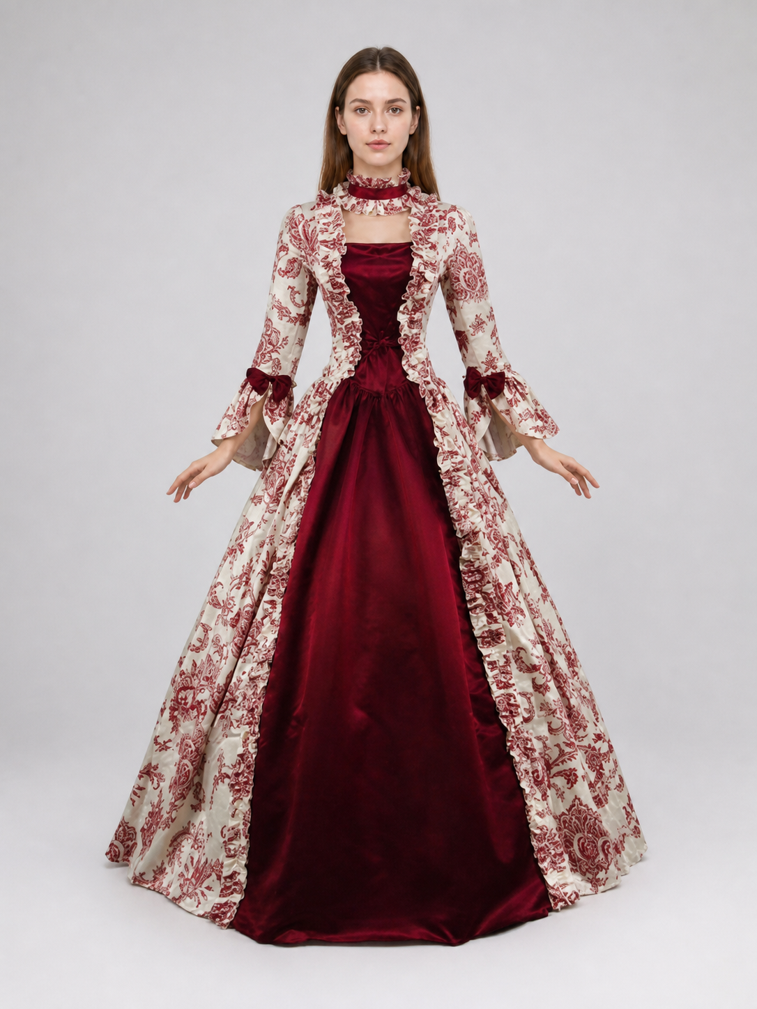 Vintage Dress with an Ornate Pattern and Full Sleeves
