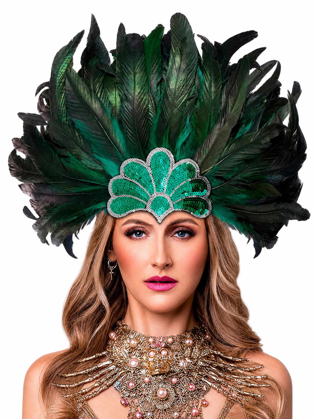 Carnival Headpiece with Green Feathers