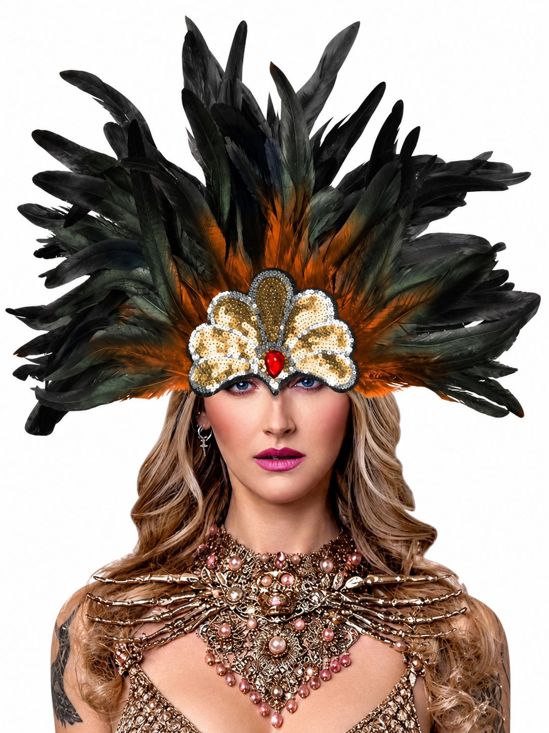 Carnival Feather and Bead Headpiece