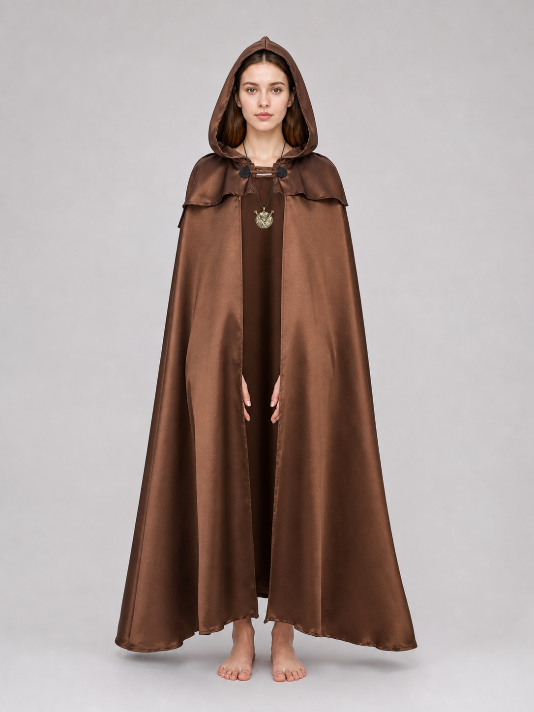 Brown Viking Hooded Cloak Cape