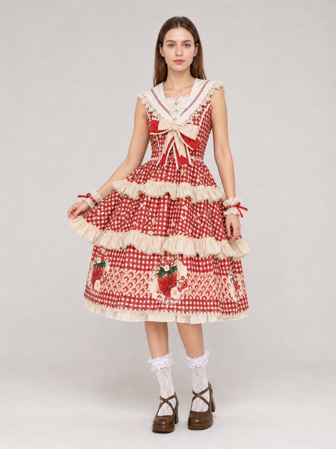 Sleeveless Strawberry Plaid Lolita Dress