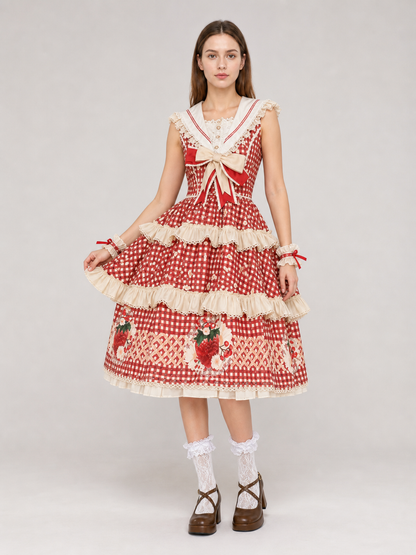 Sleeveless Strawberry Plaid Lolita Dress