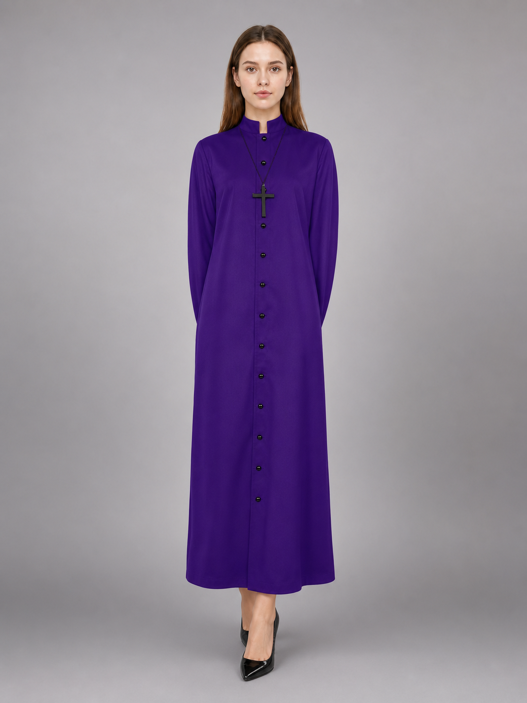 Long Purple Hooded Robe with Collar