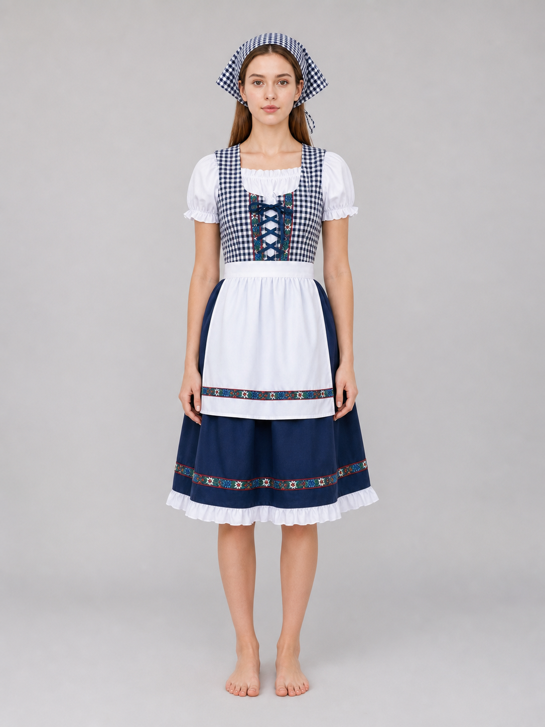Plaid Bavarian Dress with Bonnet