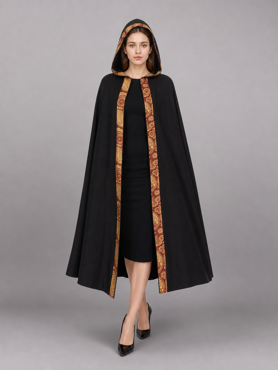 Black Medieval Hooded Costume Cape