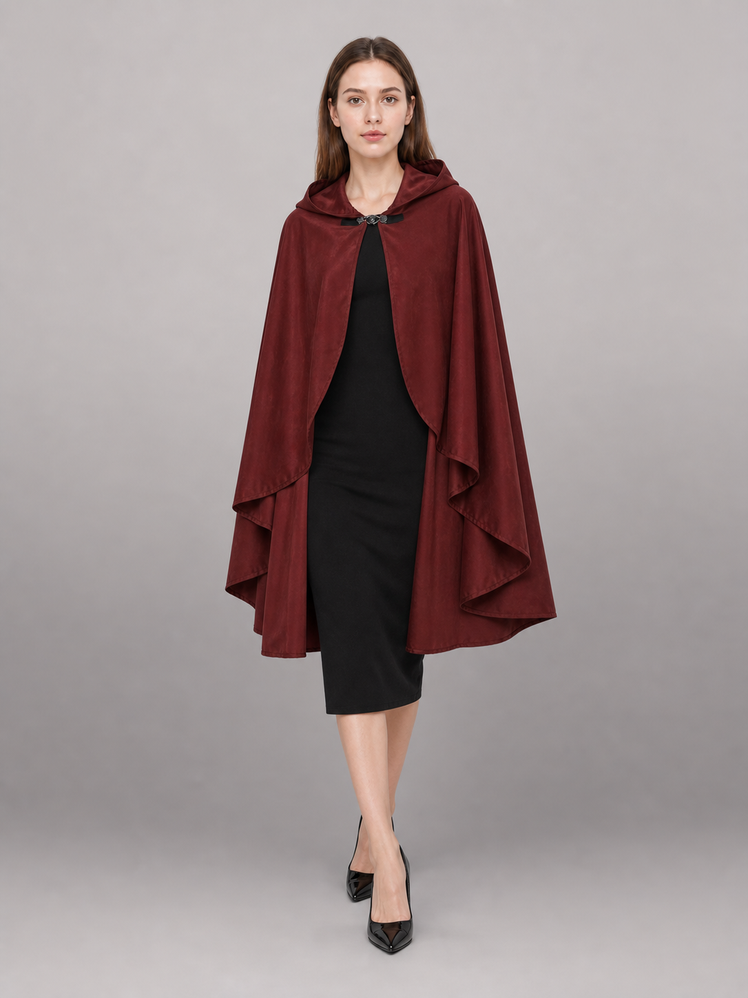 Burgundy Hooded Costume Cloak for Cosplay