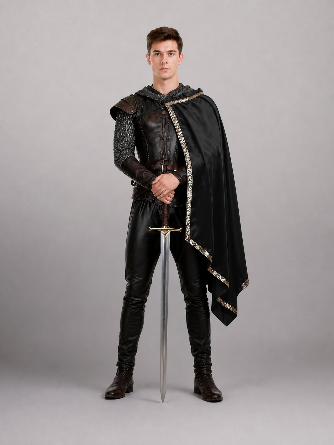 Black Medieval Hooded Carnival Cape