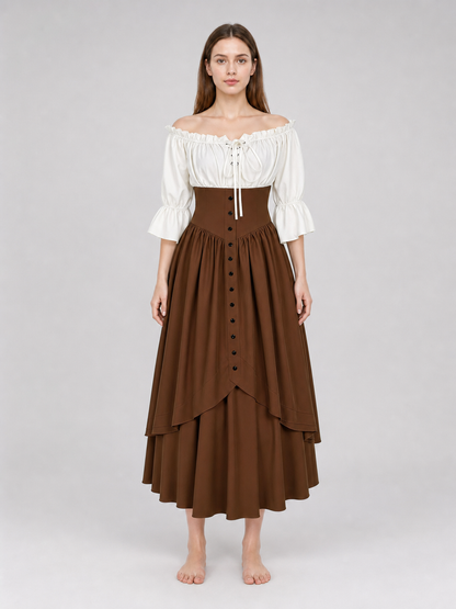 Brown Medieval-Style Dress with Ruffles