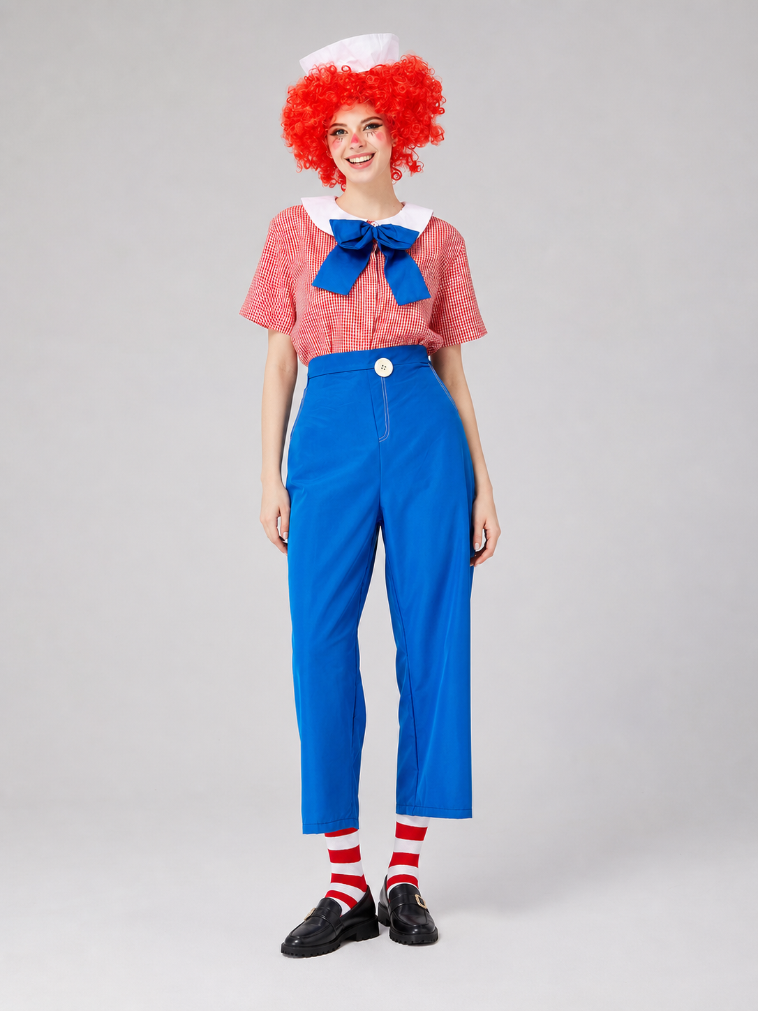 Circus-Style Clown Costume with Bow and Pants