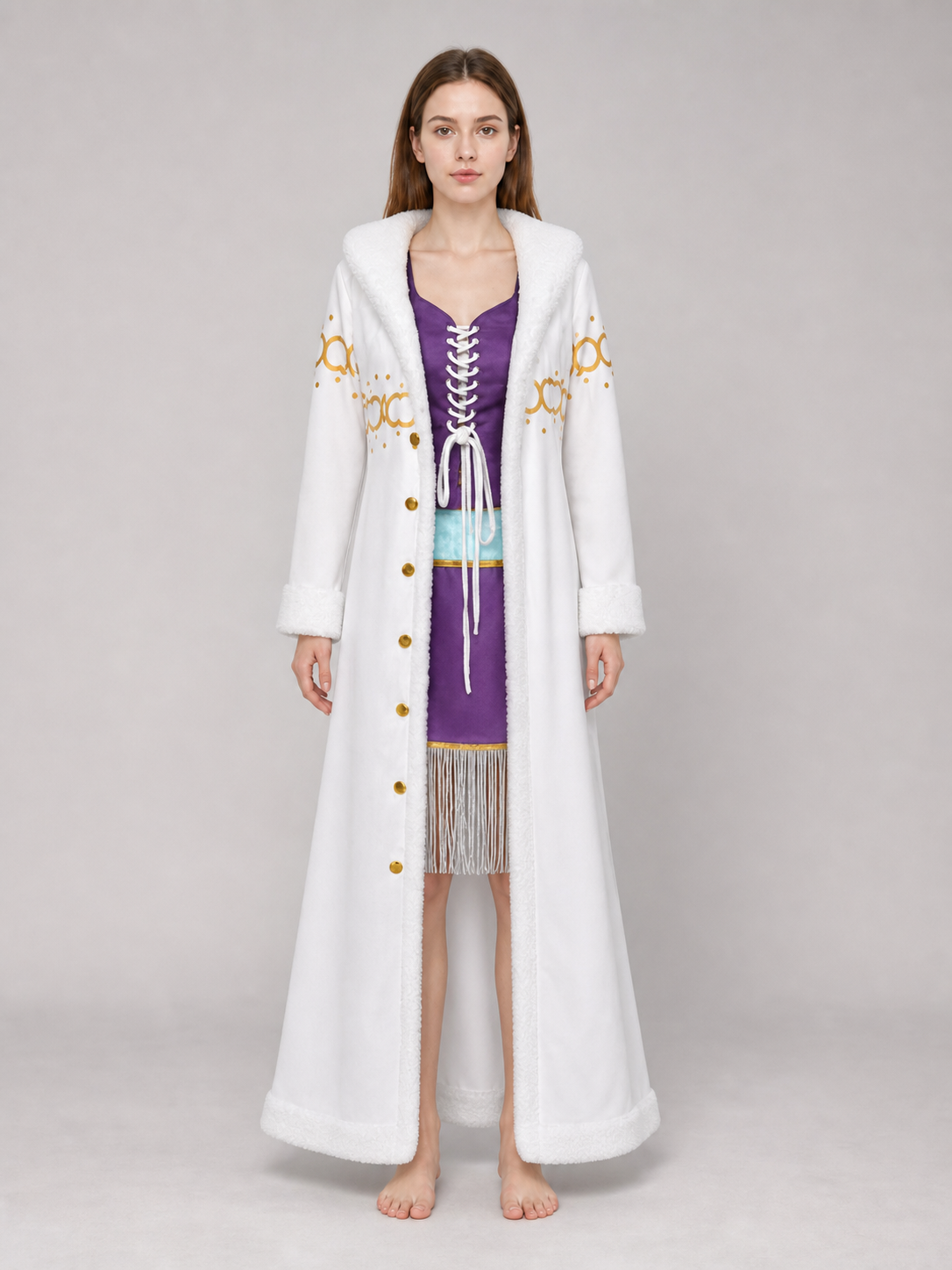 Cosplay Costume with White Fluffy Trim and Vest