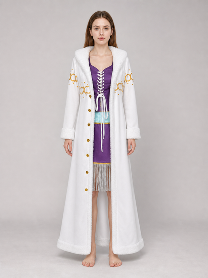 Cosplay Costume with White Fluffy Trim and Vest