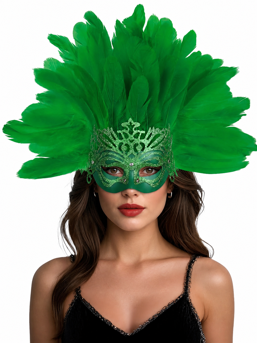 Feathered Headpiece with Mask for Masquerade