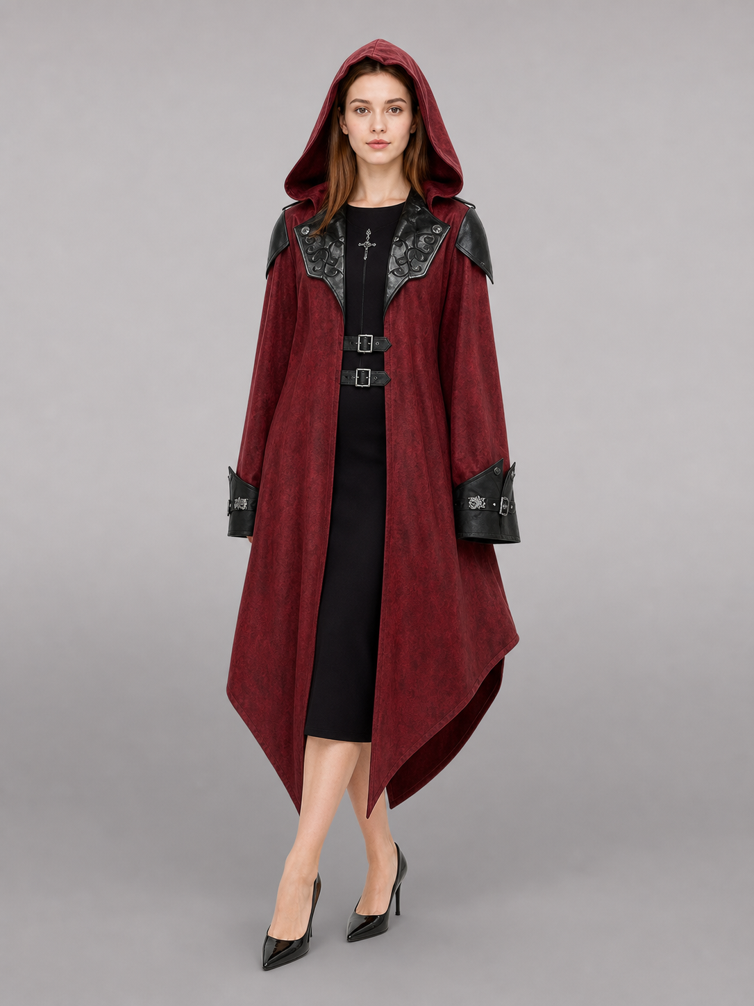Burgundy Gothic Hooded Costume Cloak