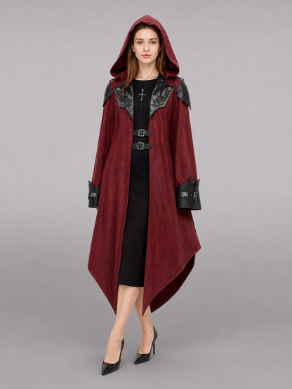 Burgundy Gothic Hooded Costume Cloak