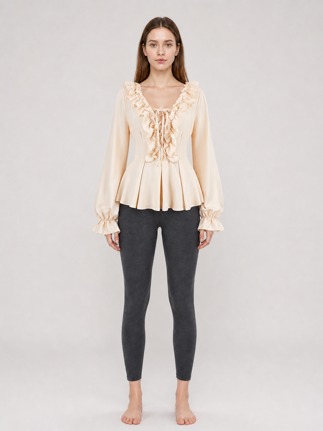 Renaissance-Style Blouse with Ruffles and Lacing