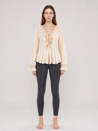 Renaissance-Style Blouse with Ruffles and Lacing