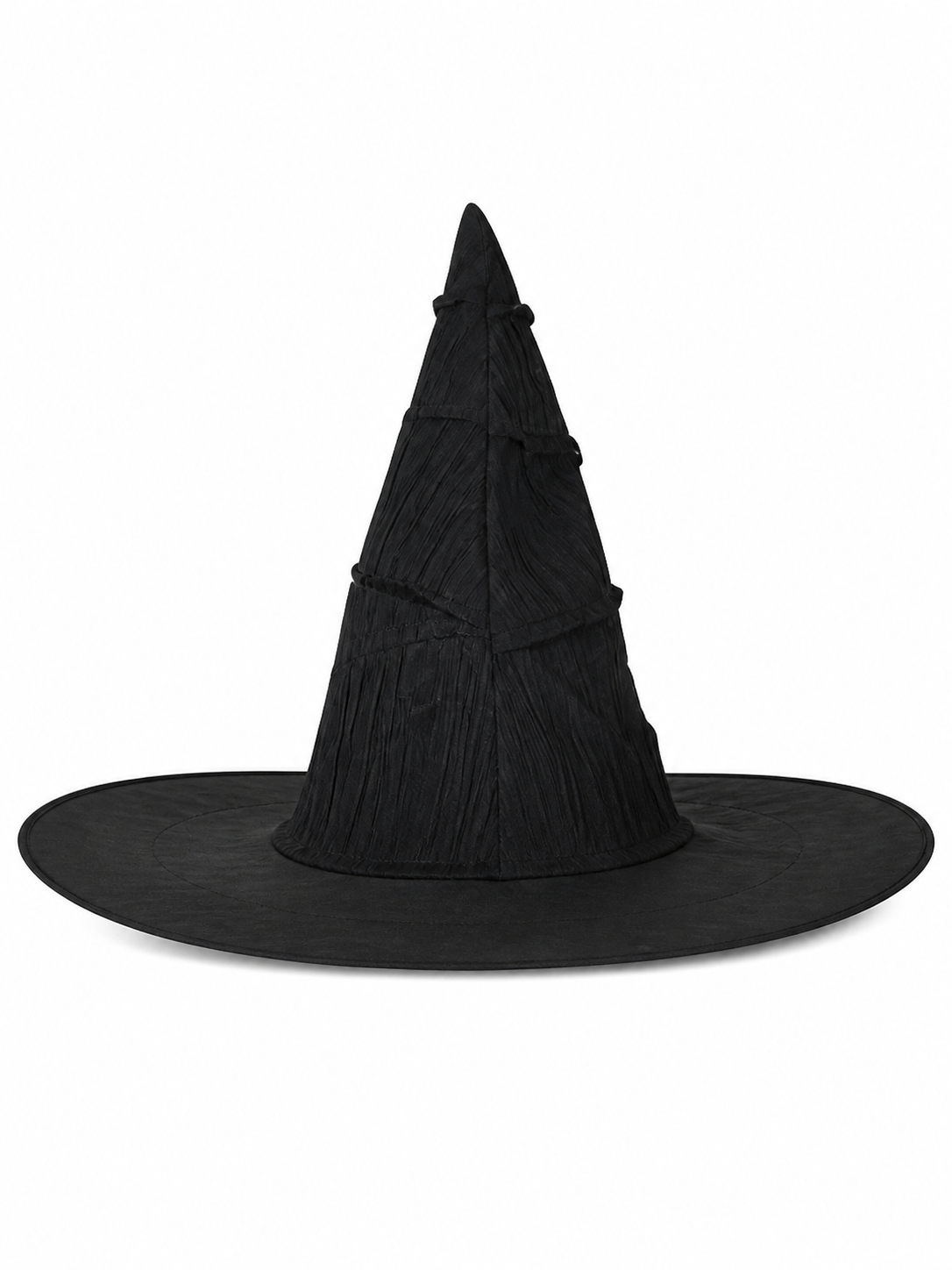 Matte Black Halloween Witch Hat Tall Pointed Crown Wide Curved Floppy Brim Ruched Costume Accessory for Cosplay Party Stage Dress Up