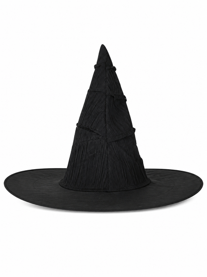 Matte Black Halloween Witch Hat Tall Pointed Crown Wide Curved Floppy Brim Ruched Costume Accessory for Cosplay Party Stage Dress Up