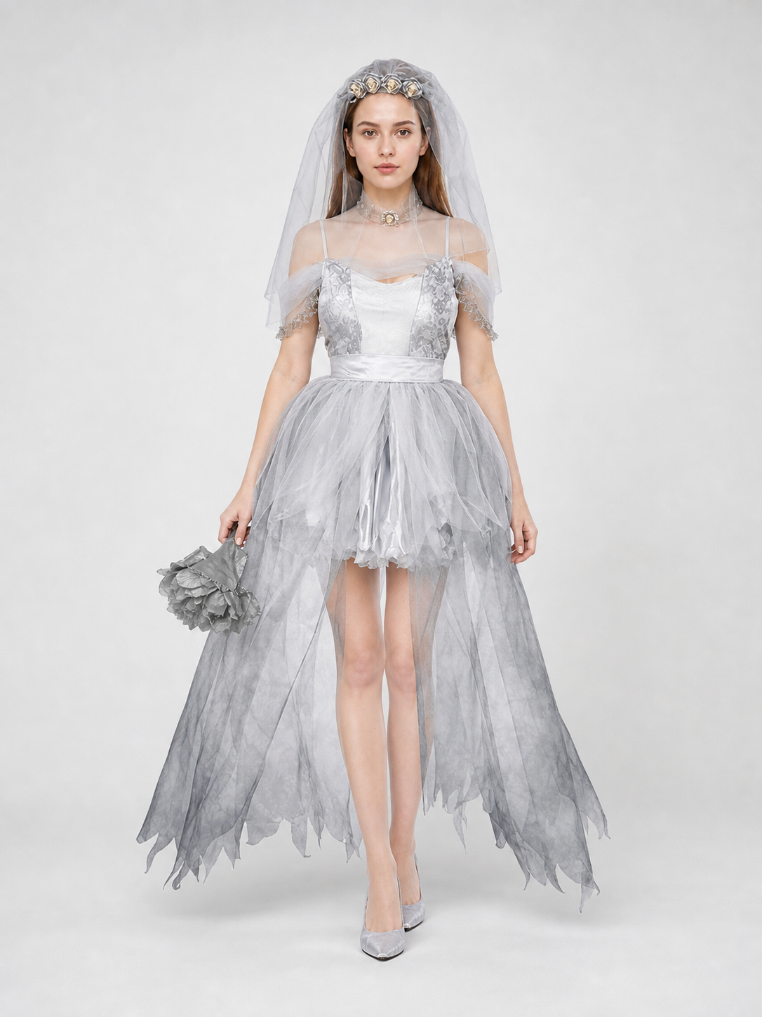 Gothic cosplay dress costume with veil