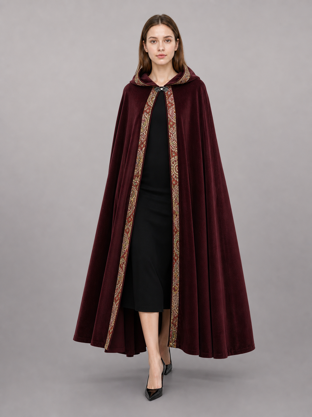 Burgundy Carnival Cloak with Hood