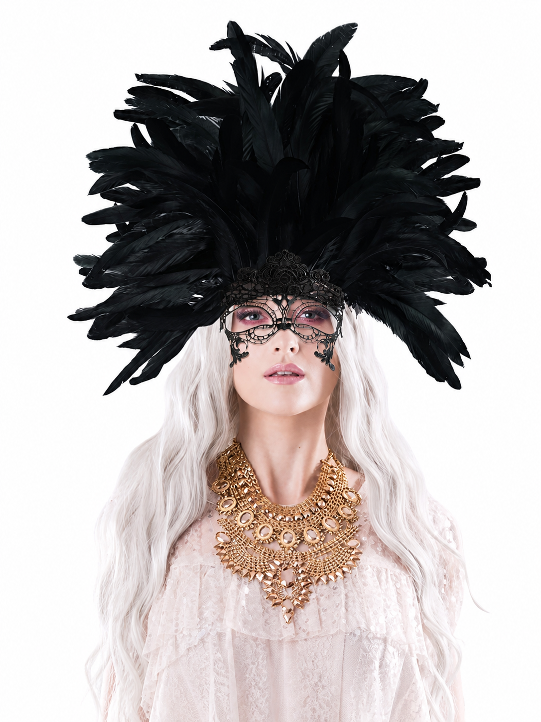 Carnival Feather Headpiece with Mask