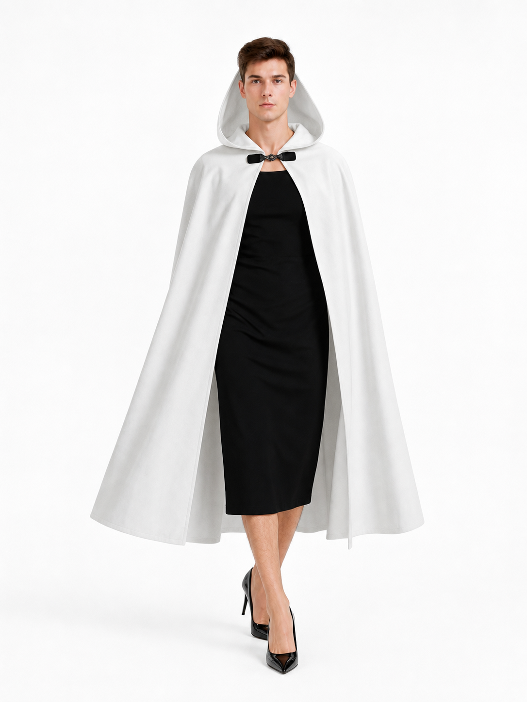 White medieval costume cloak with hood