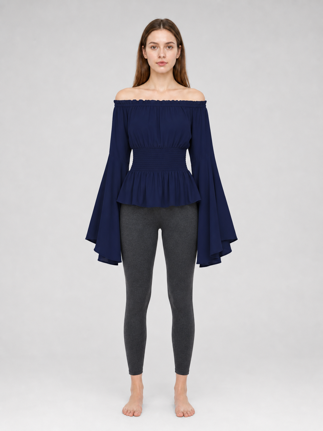Off-the-Shoulder Blouse with Flared Sleeves