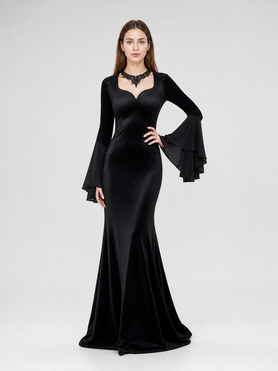 Black Gothic Floor-Length Evening Dress