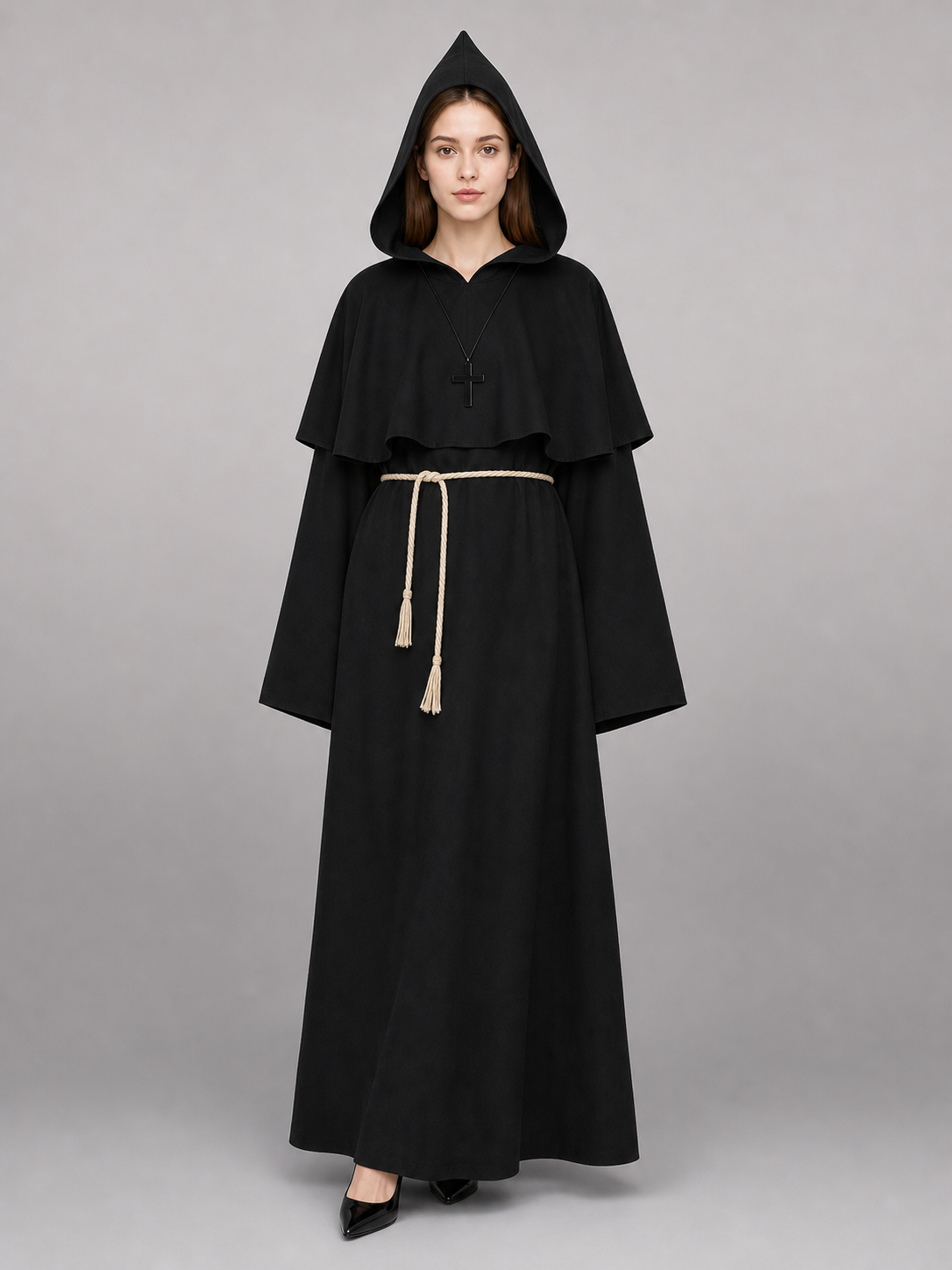 Black Carnival Cloak with Pointed Hood