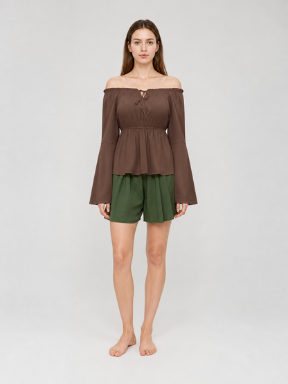Off-Shoulder Top with Flared Sleeves