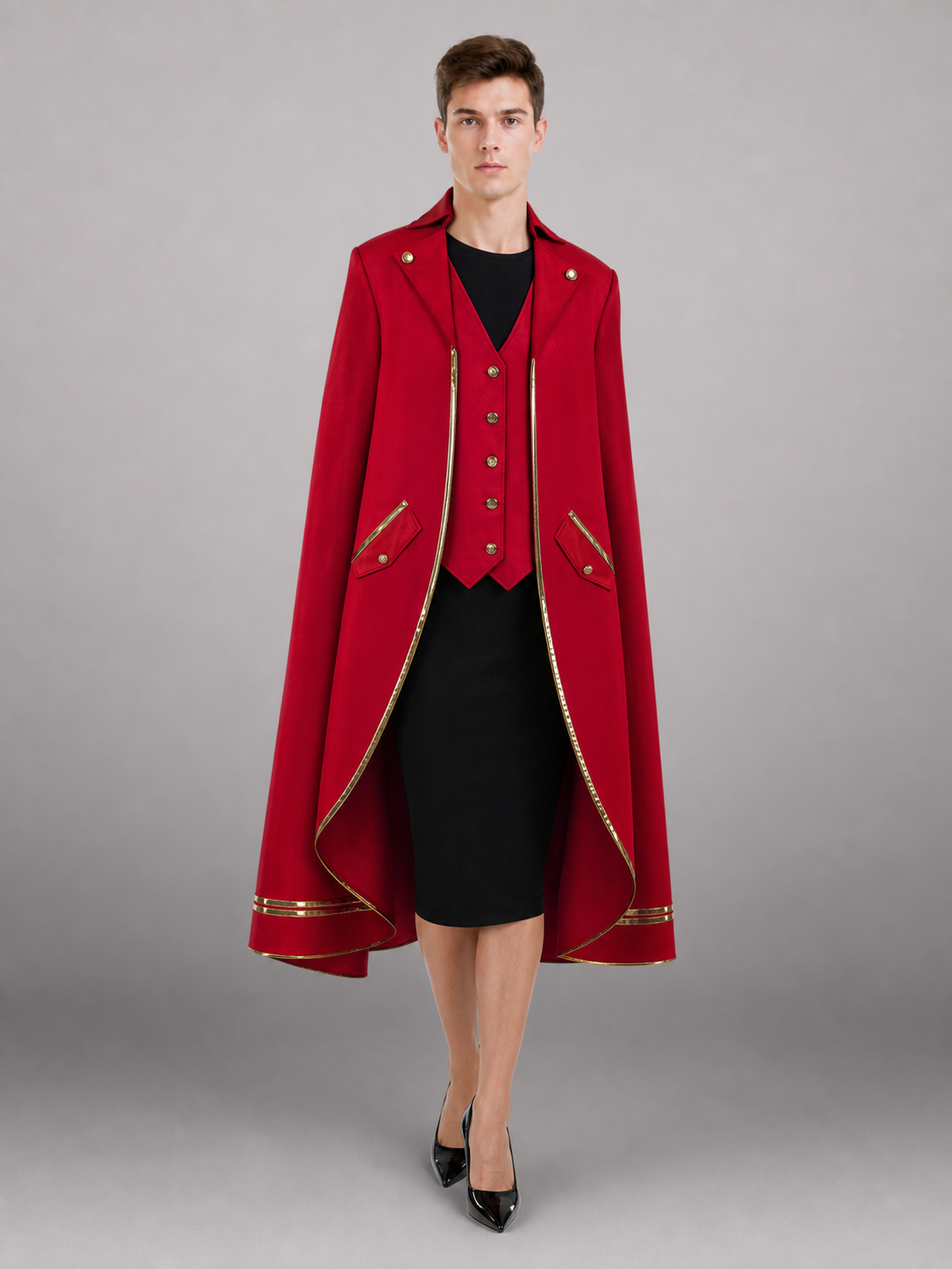 Red Carnival Cloak with Gold Trim