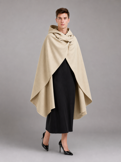 Medieval Hooded Cloak, Pointed Hood Full-Length Draped Cape in Khaki for Cosplay, Fantasy Costumes and Historical-Style Outdoor Outfits