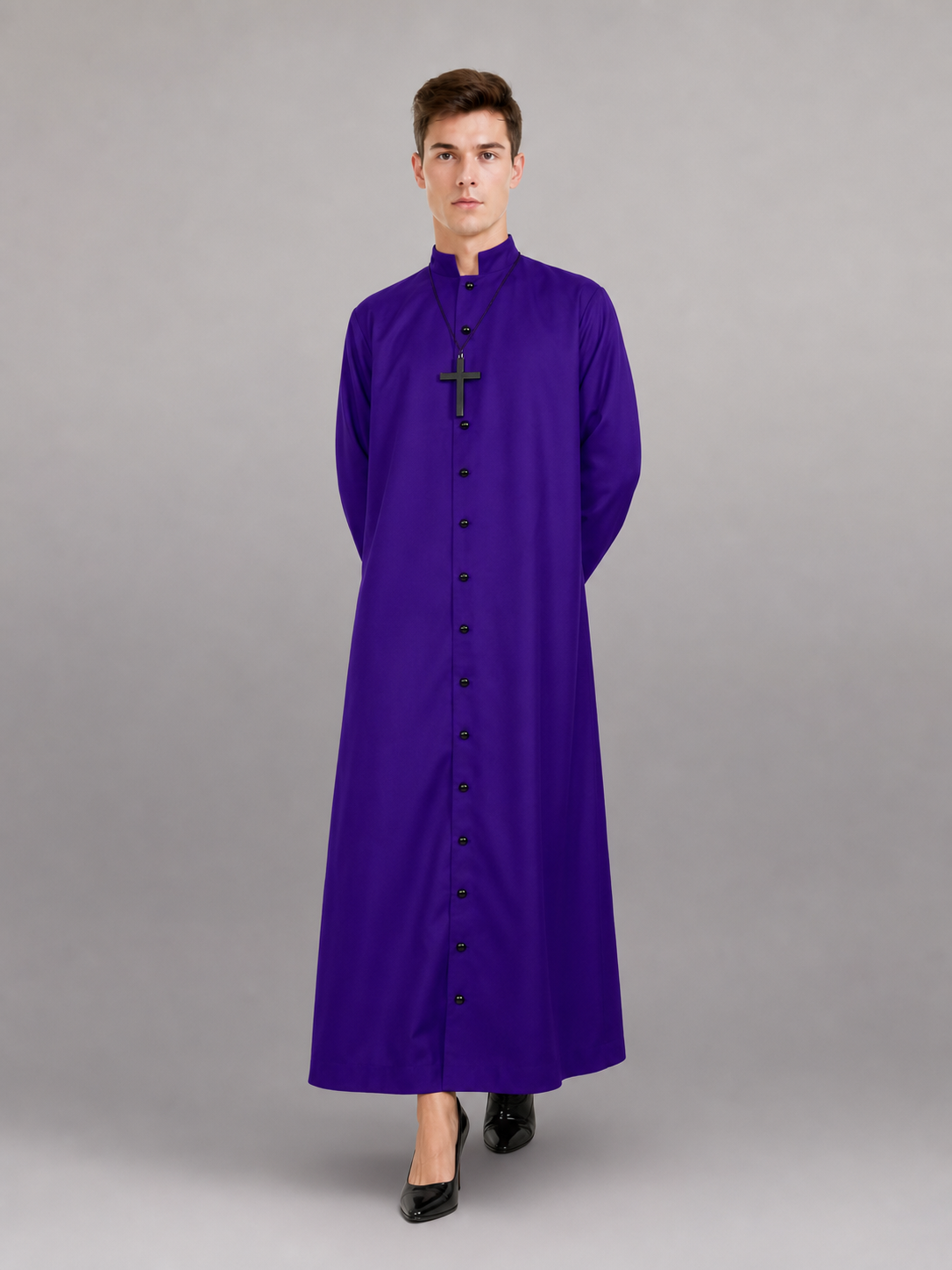 Long Purple Hooded Robe with Collar