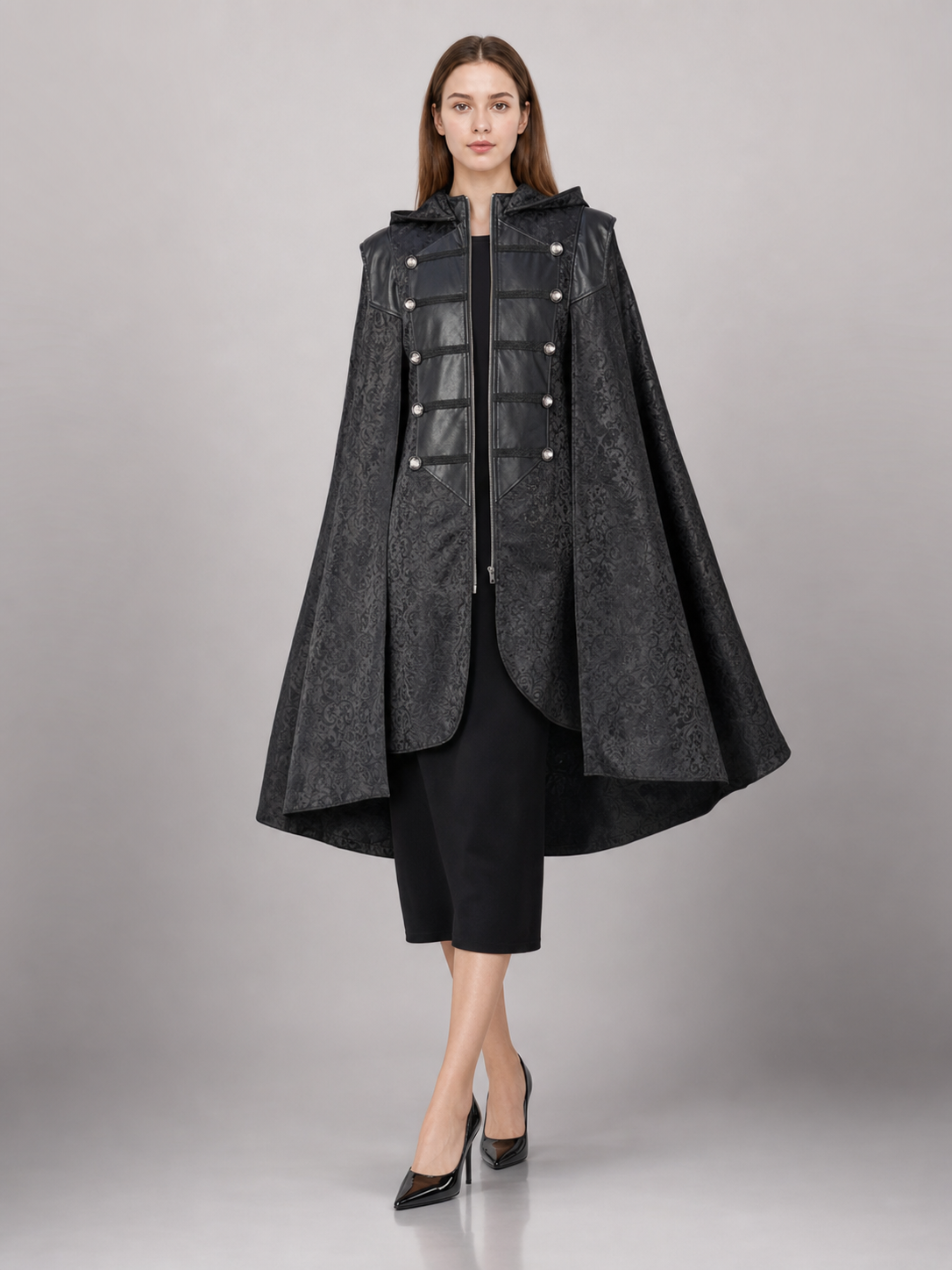Black gothic hooded carnival cloak