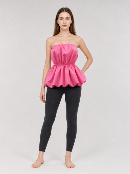 Strapless bustier top with peplum, bright pink