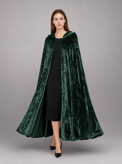 Dark green hooded velvet costume cape product view 46