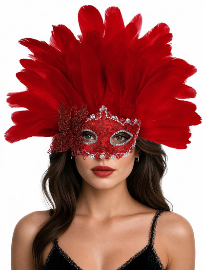 Carnival Headpiece with Red Feathers