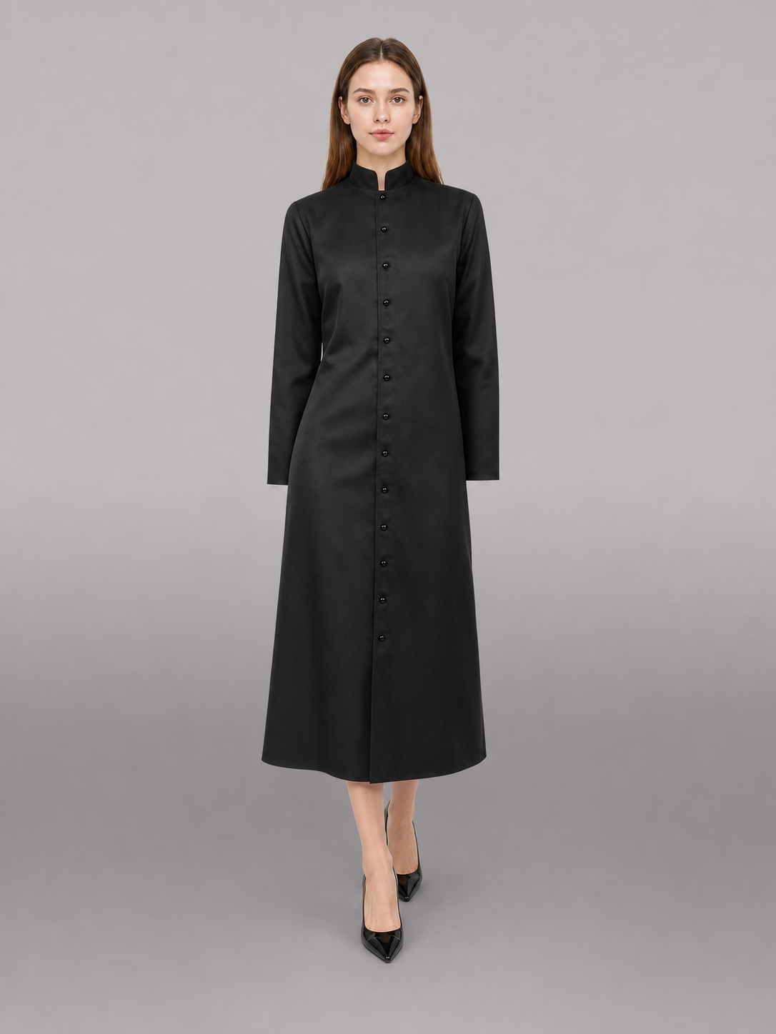 Long Black Robe with Collar and Buttons