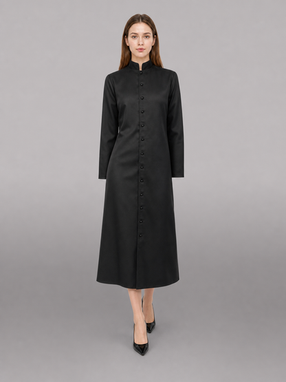 Long Black Robe with Collar and Buttons